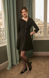 Black Asymmetrical Suit Collar Short Sleeve Dress - By Quaint